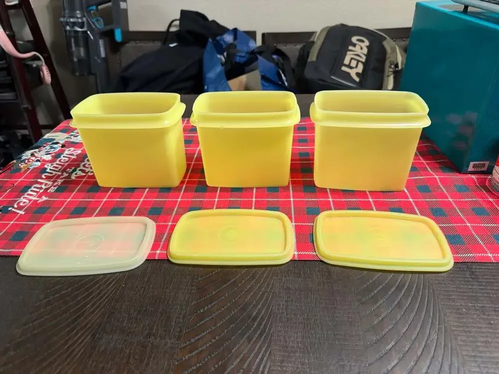 Vintage Tupperware Yellow Rectangular Storage Containers Set of 3
